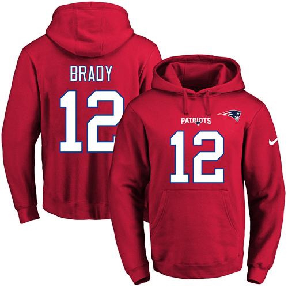 Patriots #12 Tom Brady Red Name & Number Pullover NFL Hoodie 