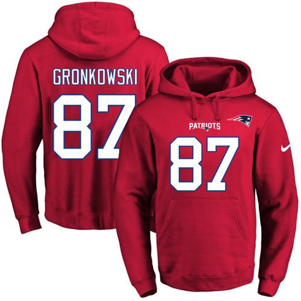 Patriots #87 Rob Gronkowski Red Name & Number Pullover NFL Hoodie 