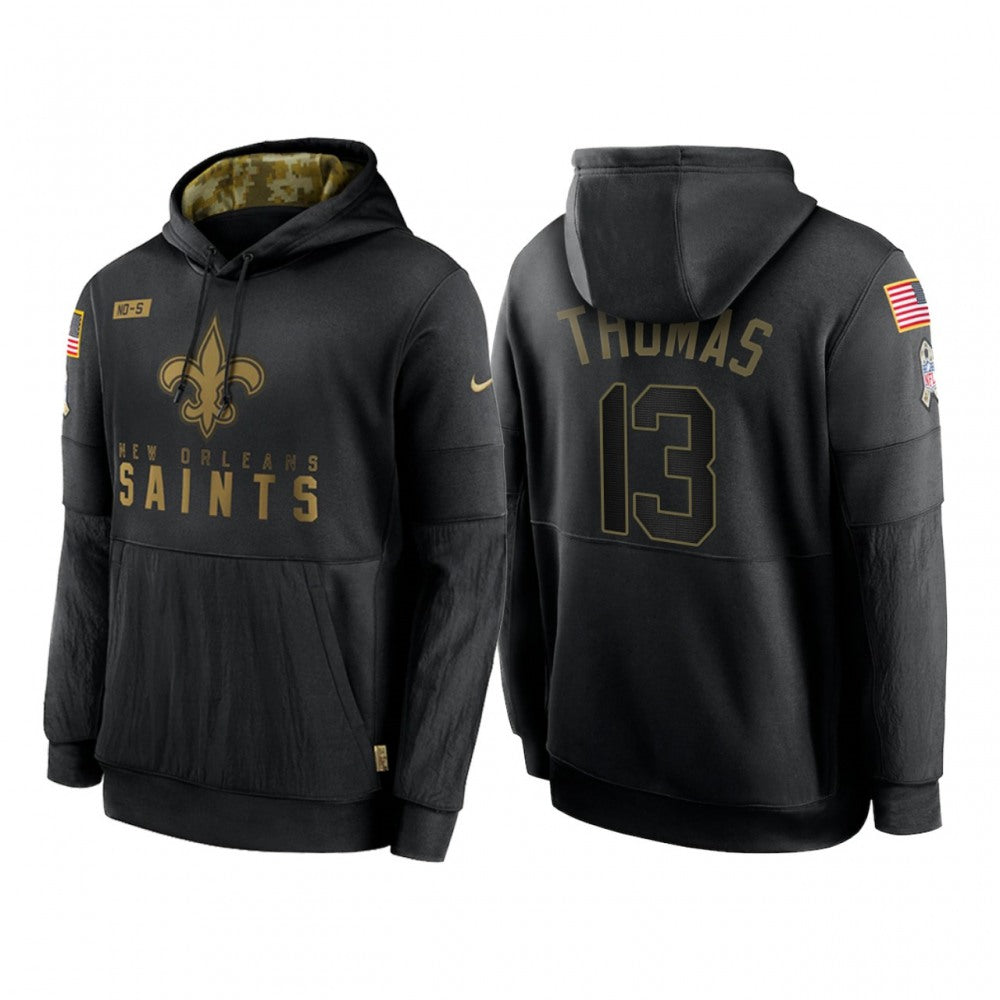 Men's New Orleans Saints #13 Michael Thomas 2020 Black Salute to Service Sideline Performance Pullover Hoodie 