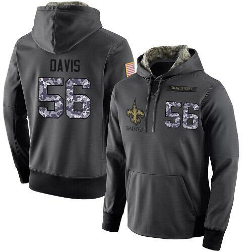 Men's New Orleans Saints #56 DeMario Davis Stitched Black Anthracite Salute to Service Player Performance Hoodie 