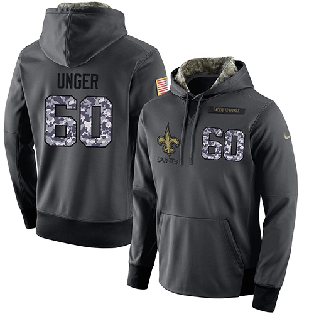 NFL Men's New Orleans Saints #60 Max Unger Stitched Black Anthracite Salute to Service Player Performance Hoodie 