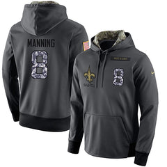 NFL Men's New Orleans Saints #8 Archie Manning Stitched Black Anthracite Salute to Service Player Performance Hoodie 