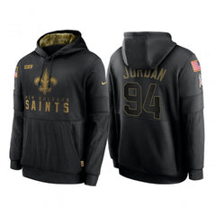 Men's New Orleans Saints #94 Cameron Jordan 2020 Black Salute to Service Sideline Performance Pullover Hoodie 