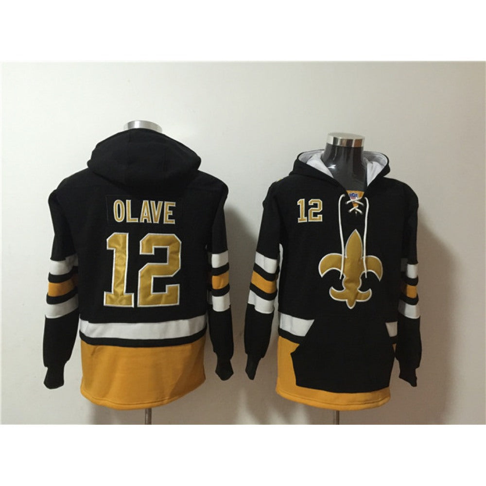 Men's New Orleans Saints #12 Chris Olave Black Ageless Must-Have Lace-Up Pullover Hoodie 