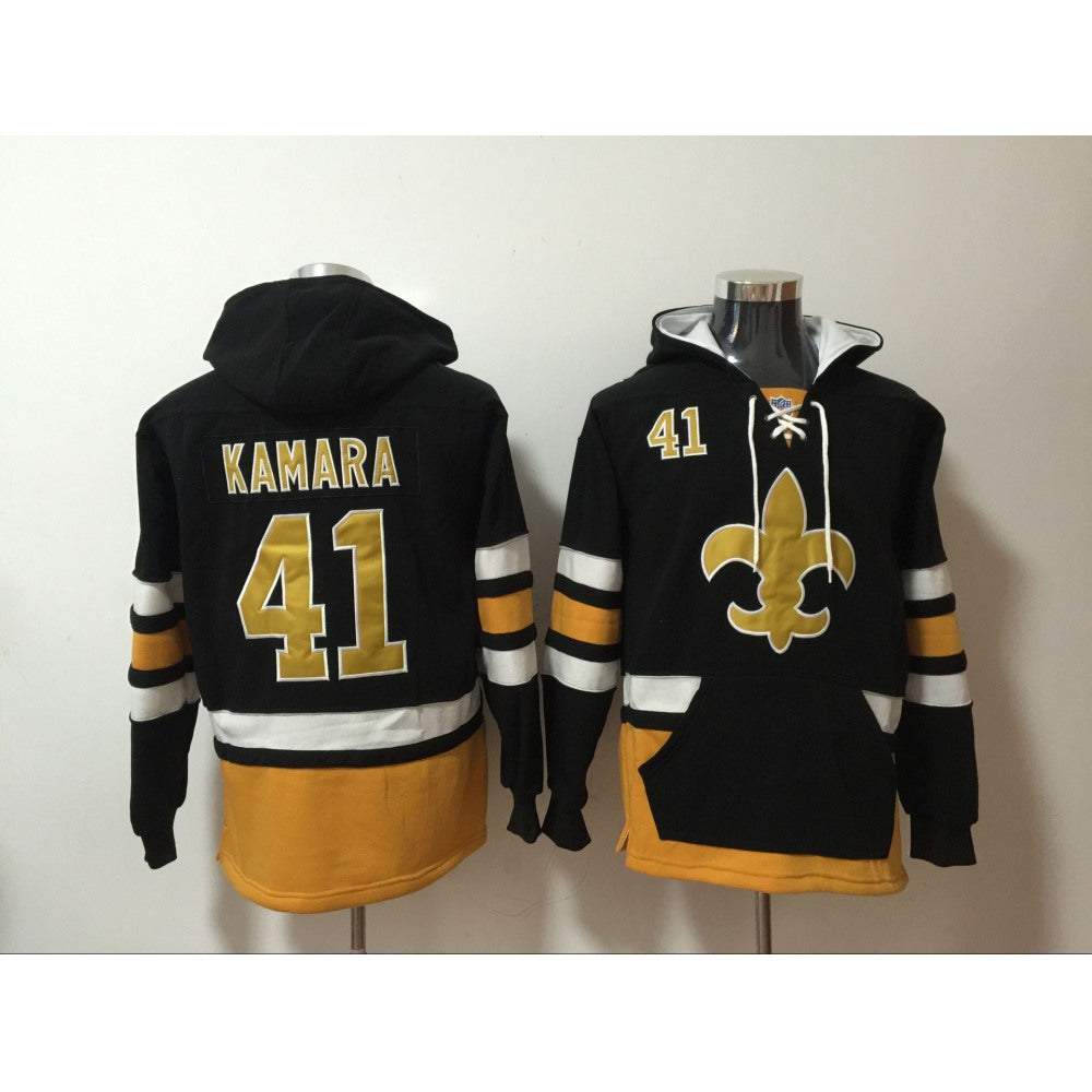 Men's New Orleans Saints #41 Alvin Kamara Black All Stitched NFL Hoodie Sweatshirt 