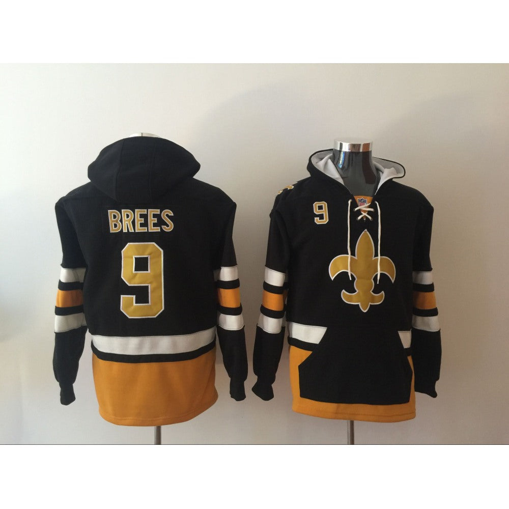 Men's New Orleans Saints #9 Drew Brees Black All Stitched NFL Hoodie Sweatshirt 