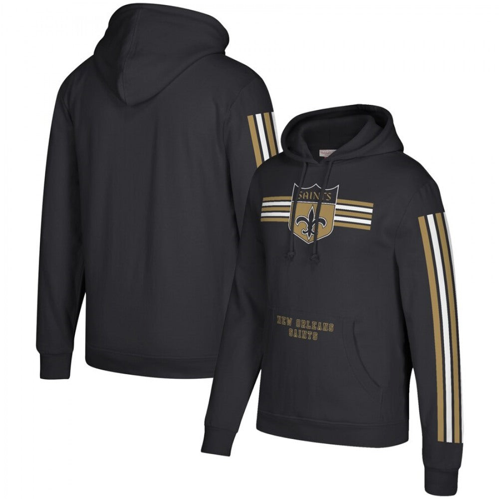 Men's New Orleans Saints 2019 Black Mitchell & Ness Three Stripe Pullover Hoodie 