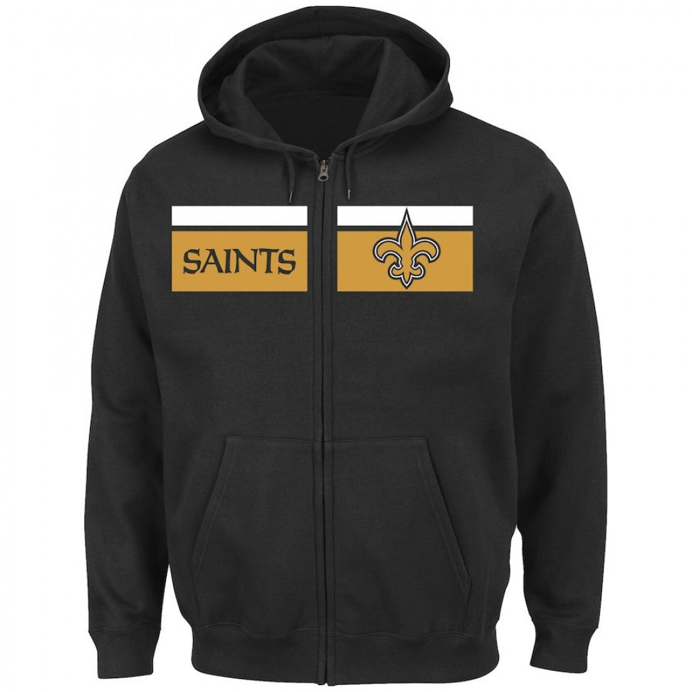 Men's New Orleans Saints Black Majestic Touchback Full-Zip NFL Hoodie 