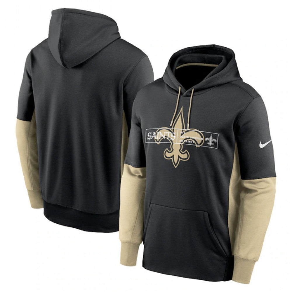 Men's New Orleans Saints Black Color Block Fleece Performance Pullover Hoodie 