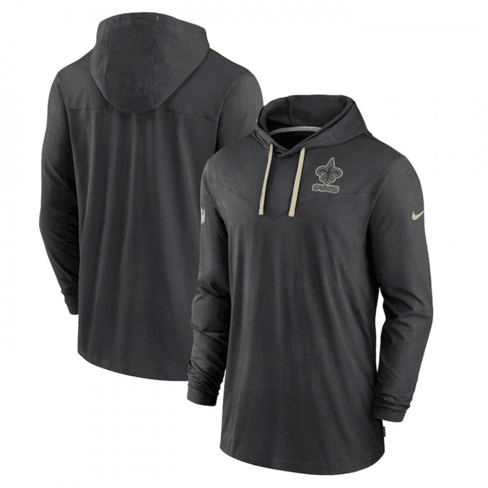 Men's New Orleans Saints Black Sideline Pop Performance Pullover Long Sleeve Hoodie T-Shirt 
