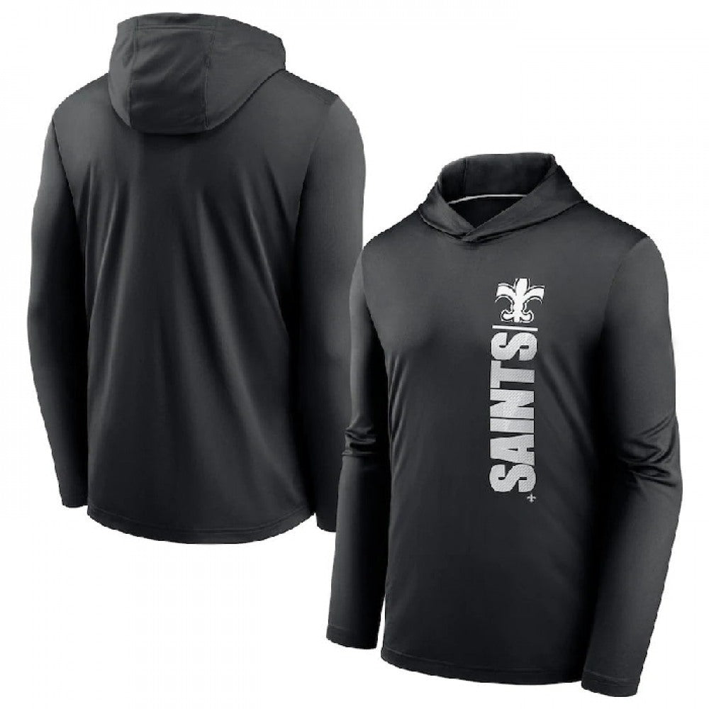 Men's New Orleans Saints Black Fan Gear Team Stack Hoodie Performance Long Sleeve T-Shirt 