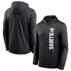 Men's New Orleans Saints Black Fan Gear Team Stack Hoodie Performance Long Sleeve T-Shirt 