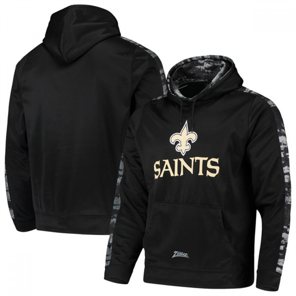 Men's New Orleans Saints Zubaz Black Tonal Oxide Pullover Hoodie 