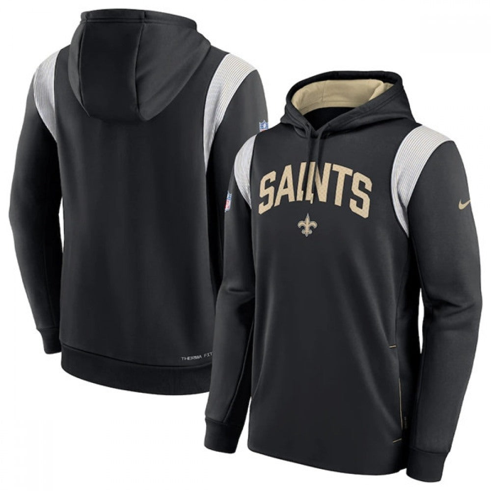 Men's New Orleans Saints Black Sideline Stack Performance Pullover Hoodie 001 