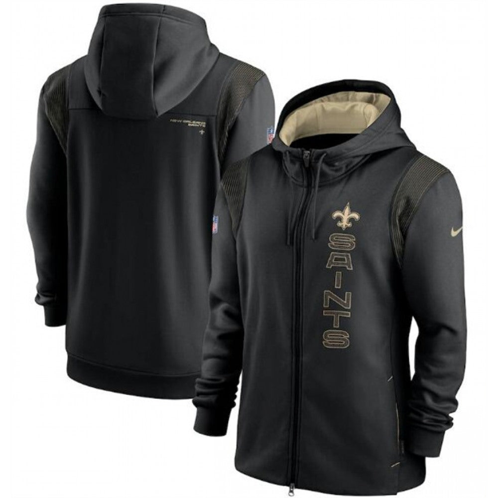 Men's New Orleans Saints 2021 Black Sideline Team Performance Full-Zip Hoodie 