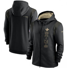 Men's New Orleans Saints 2021 Black Sideline Team Performance Full-Zip Hoodie 