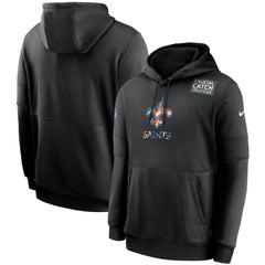 Men's New Orleans Saints 2020 Black Crucial Catch Sideline Performance Pullover Hoodie 