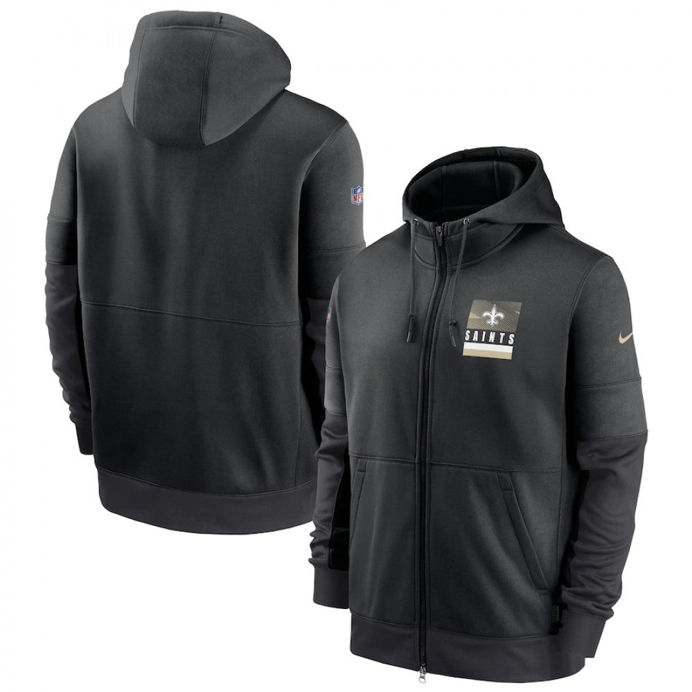 Men's New Orleans Saints Black Sideline Impact Lockup Performance Full-Zip Hoodie 