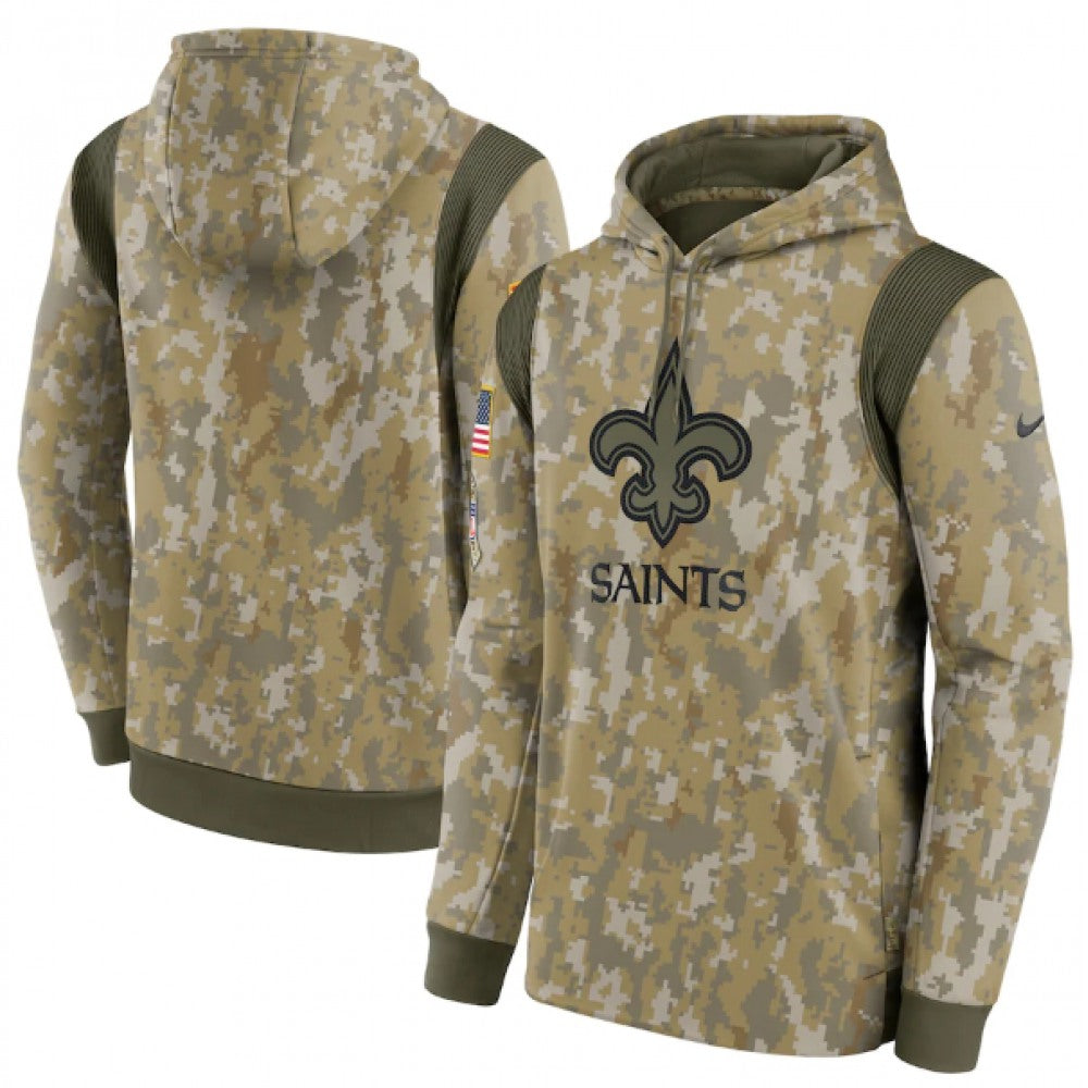 Men's New Orleans Saints Camo 2021 Salute To Service Therma Performance Pullover Hoodie 
