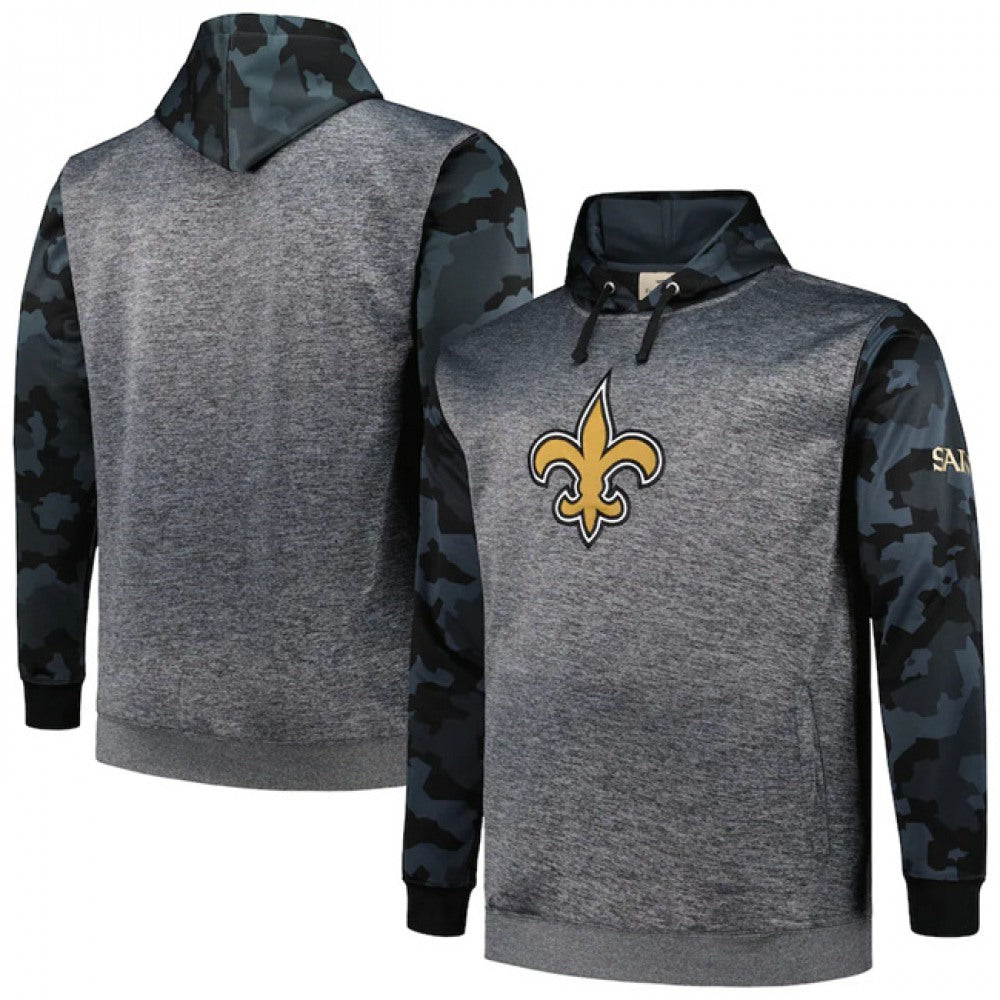 Men's New Orleans Saints Heather Charcoal Big & Tall Camo Pullover Hoodie 