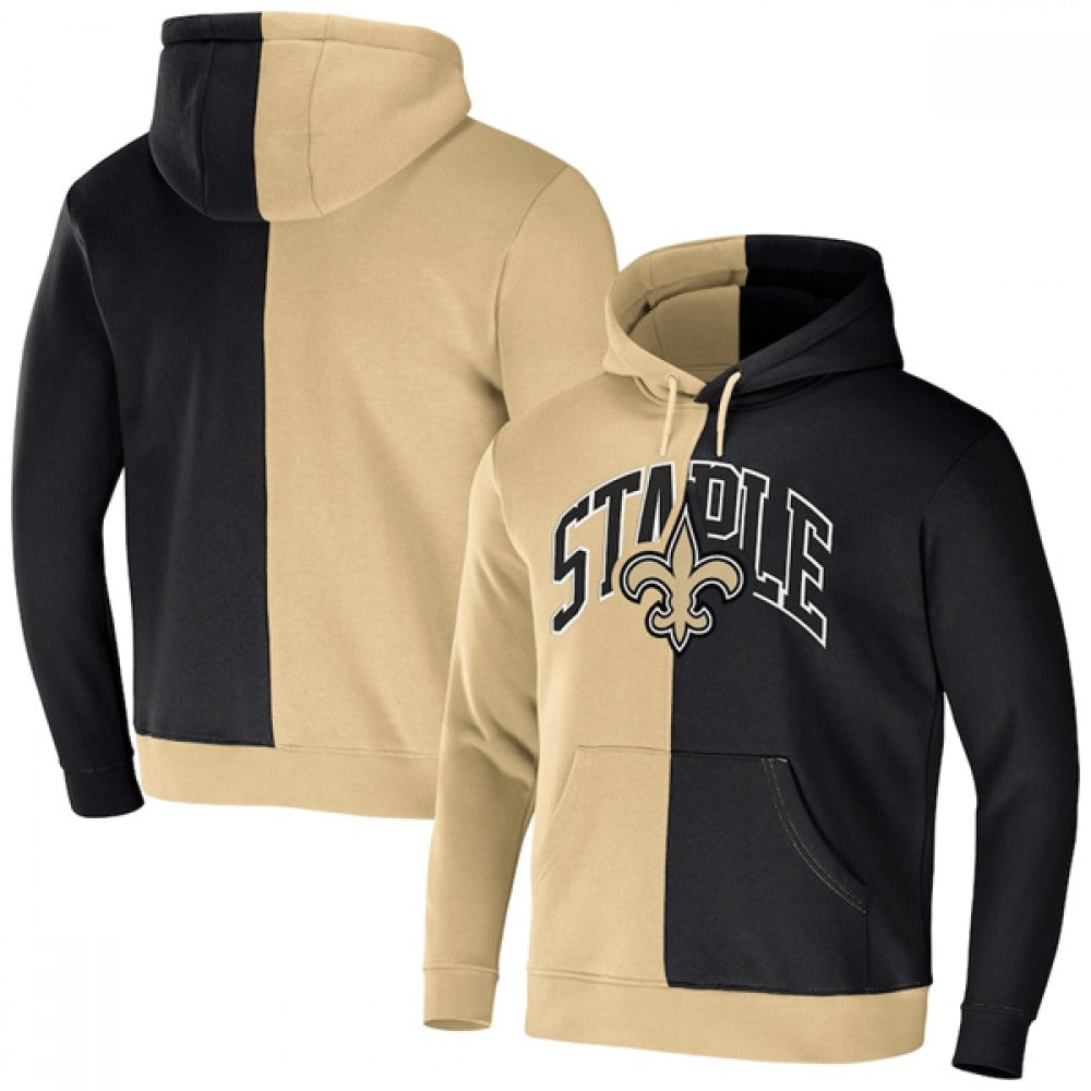 Men's New Orleans Saints Gold/Black Split Logo Pullover Hoodie 