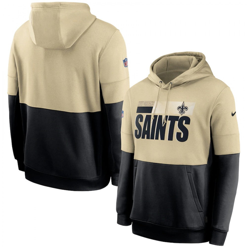 Men's New Orleans Saints Gold/Black Sideline Impact Lockup Performance Pullover Hoodie 