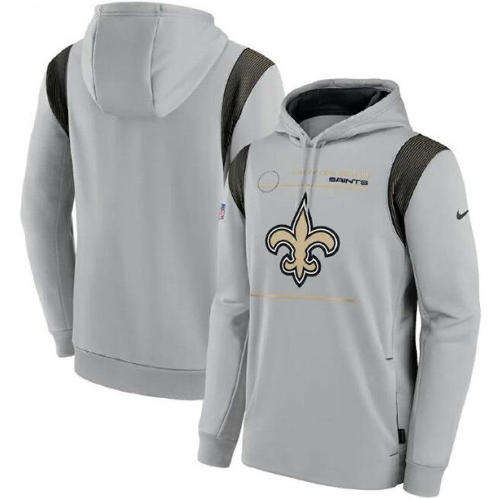 Men's New Orleans Saints 2021 Gray Sideline Logo Performance Pullover Hoodie 