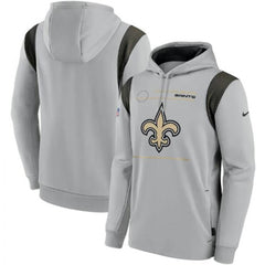 Men's New Orleans Saints 2021 Gray Sideline Logo Performance Pullover Hoodie 
