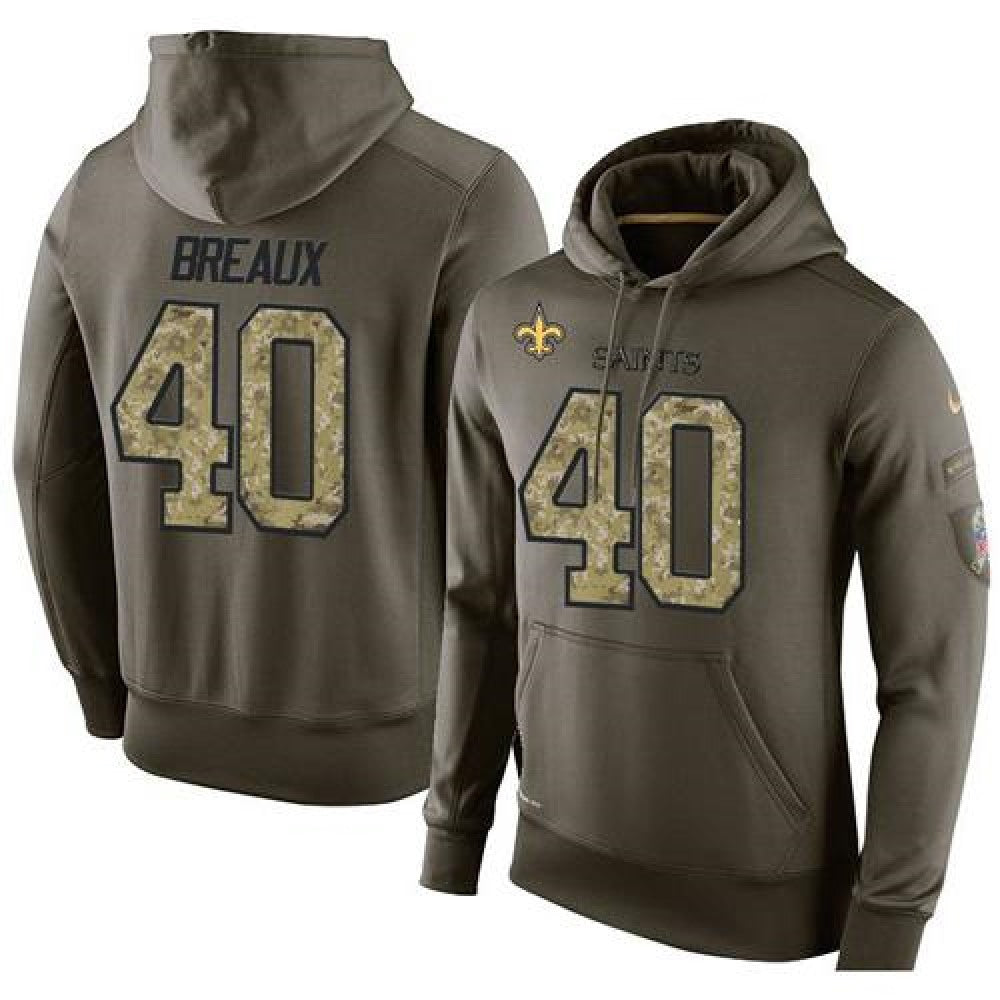 NFL Men's New Orleans Saints #40 Delvin Breaux Stitched Green Olive Salute To Service KO Performance Hoodie 
