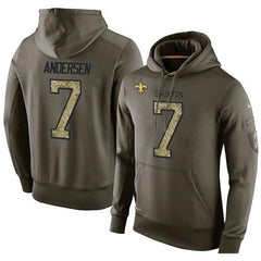 NFL Men's New Orleans Saints #7 Morten Andersen Stitched Green Olive Salute To Service KO Performance Hoodie 