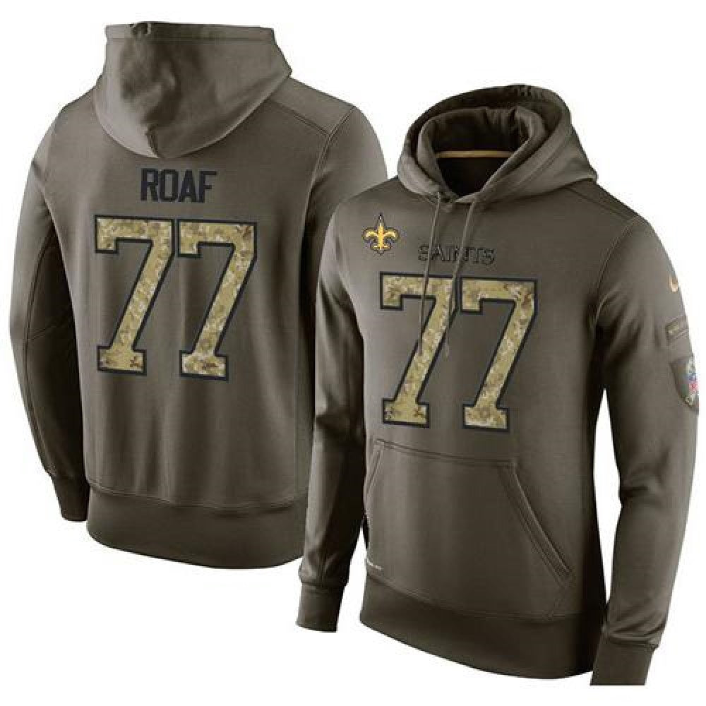 NFL Men's New Orleans Saints #77 Willie Roaf Stitched Green Olive Salute To Service KO Performance Hoodie 