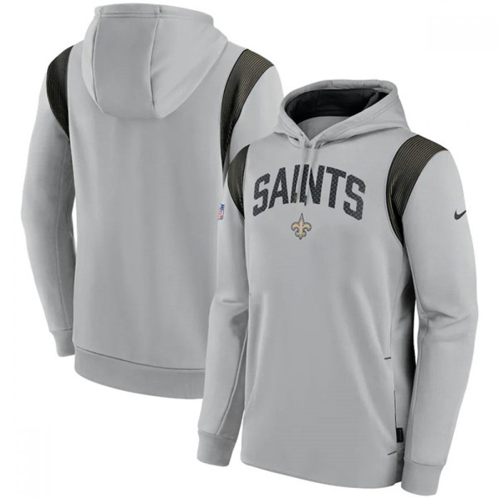 Men's New Orleans Saints Grey Sideline Stack Performance Pullover Hoodie 002 