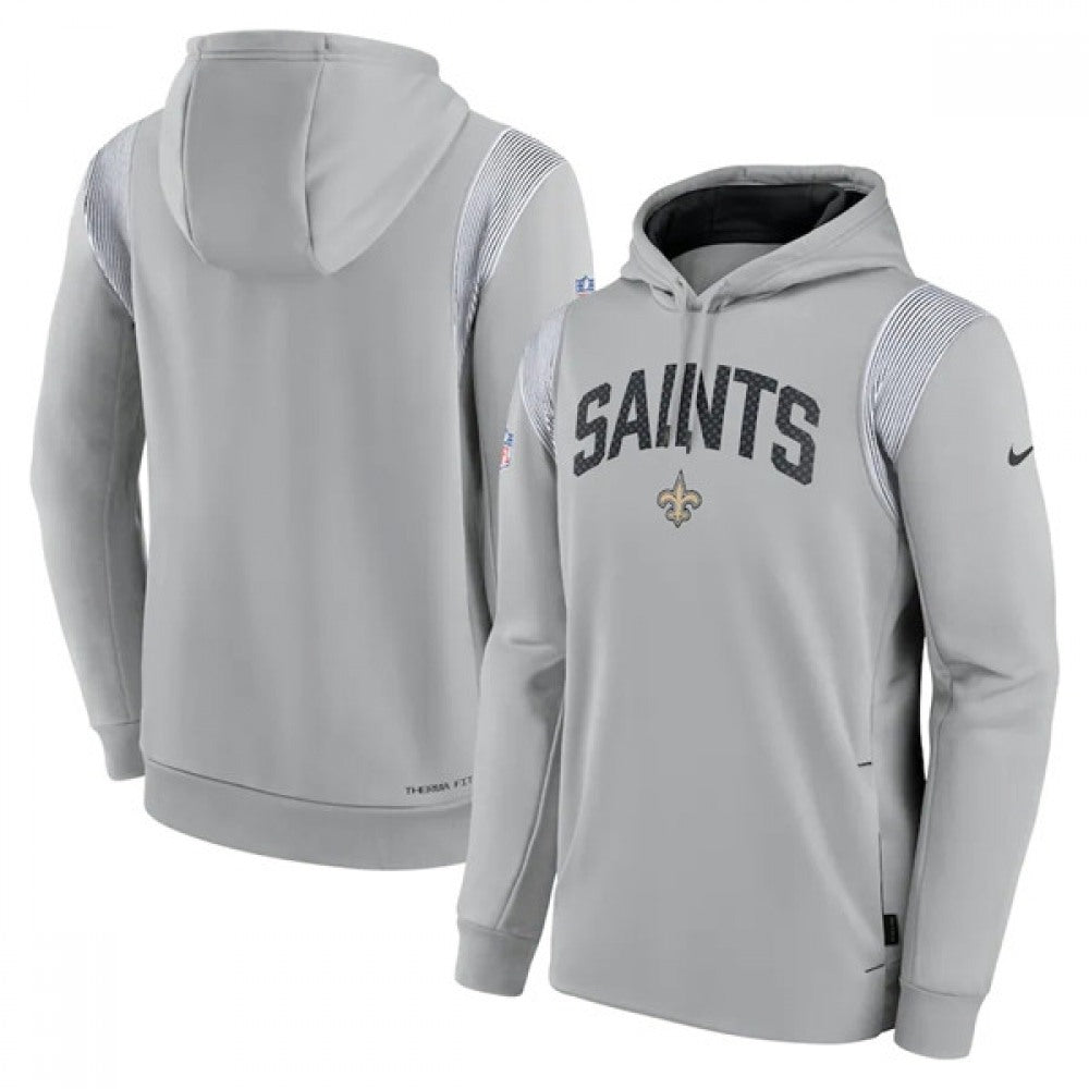 Men's New Orleans Saints Grey Sideline Stack Performance Pullover Hoodie 001 