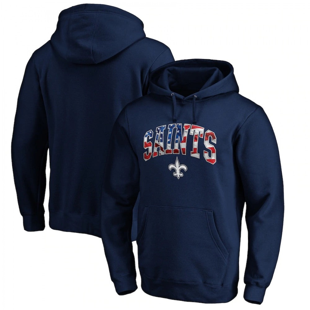 Men's New Orleans Saints Navy Banner Wave Pullover Hoodie 