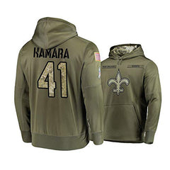 Men's New Orleans Saints #41 Alvin Kamara 2019 Olive Salute To Service Sideline Therma Performance Pullover Hoodie 