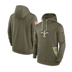 Men's New Orleans Saints 2022 Olive Salute to Service Therma Performance Pullover Hoodie 