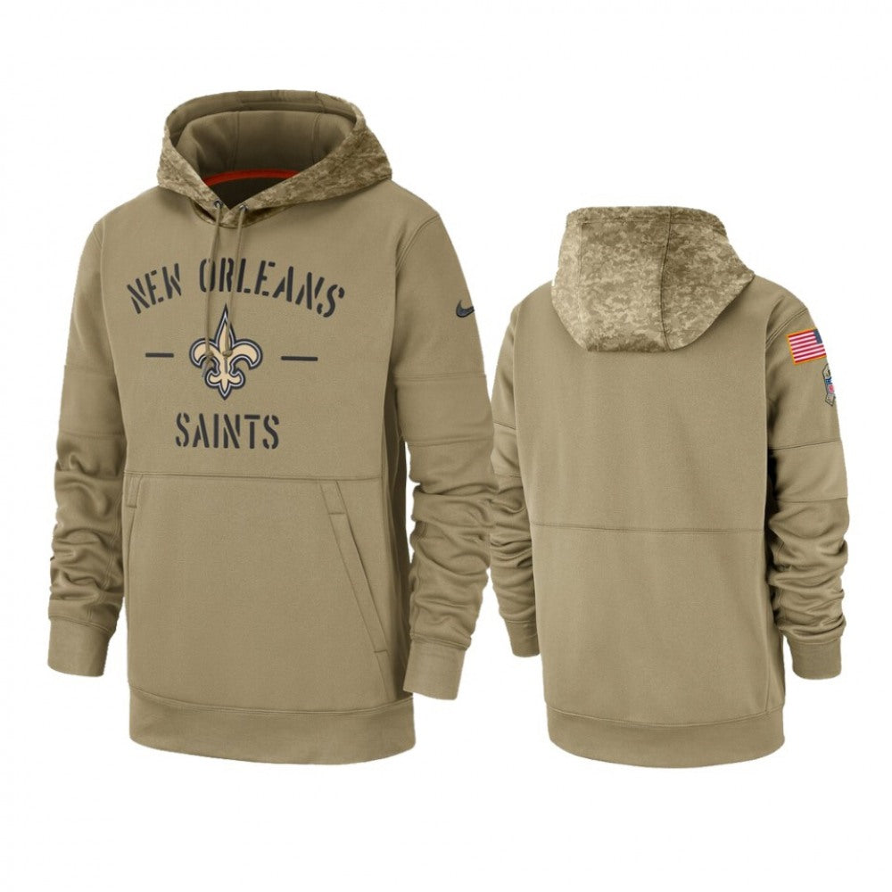 Men's New Orleans Saints Tan 2019 Salute to Service Sideline Therma Pullover Hoodie 
