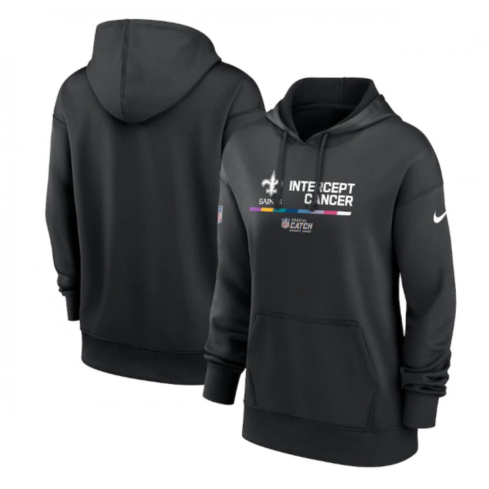 Women's New Orleans Saints 2022 Black NFL Crucial Catch Therma Performance Pullover Hoodie(Run Small) 