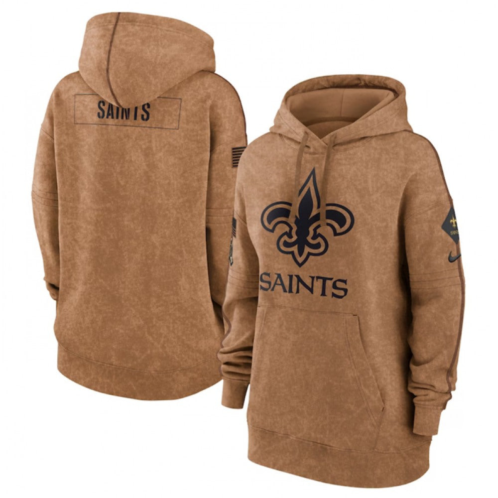 Women's New Orleans Saints 2023 Brown Salute to Service Pullover Hoodie(Run Small) 