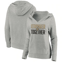 Women's New Orleans Saints Heather Gray Stronger Together Crossover Neck Pullover Hoodie(Run Small) 
