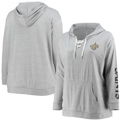 Women's New Orleans Saints Heathered Gray Lace-Up Pullover Hoodie 