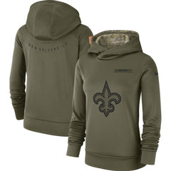 Women's New Orleans Saints Olive Salute to Service Team Logo Performance Pullover NFL Hoodie 