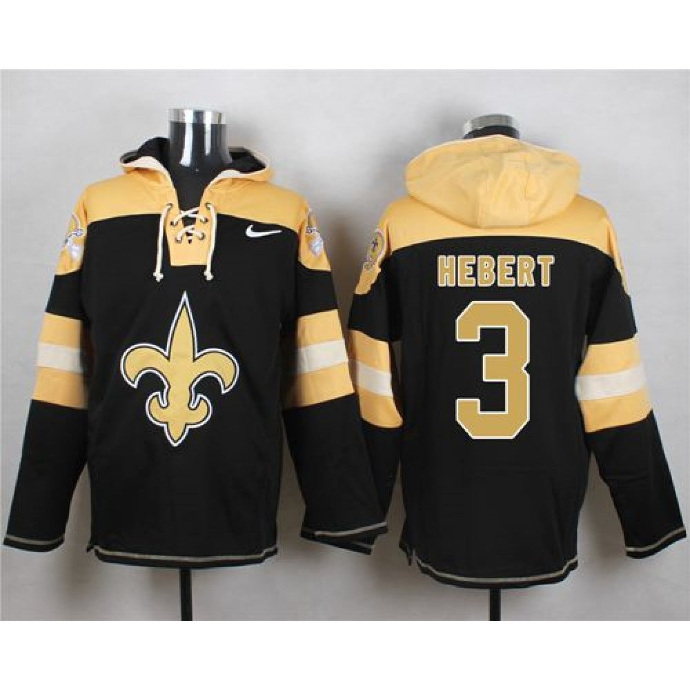 Saints #3 Bobby Hebert Black Player Pullover NFL Hoodie 
