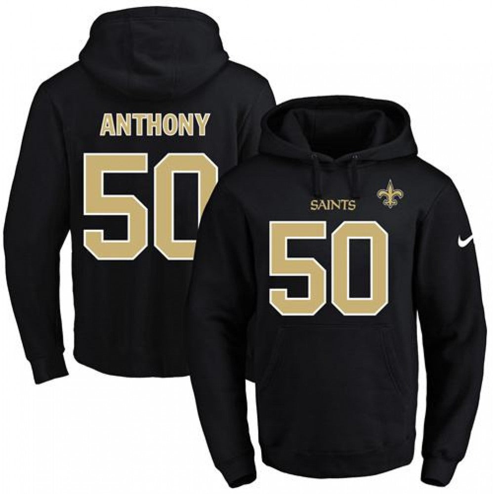 Saints #50 Stephone Anthony Black Name & Number Pullover NFL Hoodie 