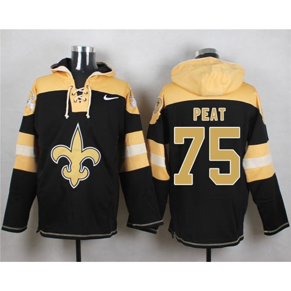 Saints #75 Andrus Peat Black Player Pullover NFL Hoodie 