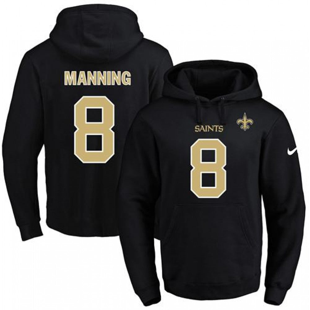 Saints #8 Archie Manning Black Name & Number Pullover NFL Hoodie 