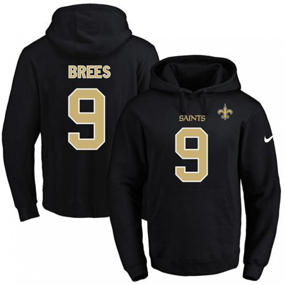 Saints #9 Drew Brees Black Name & Number Pullover NFL Hoodie 