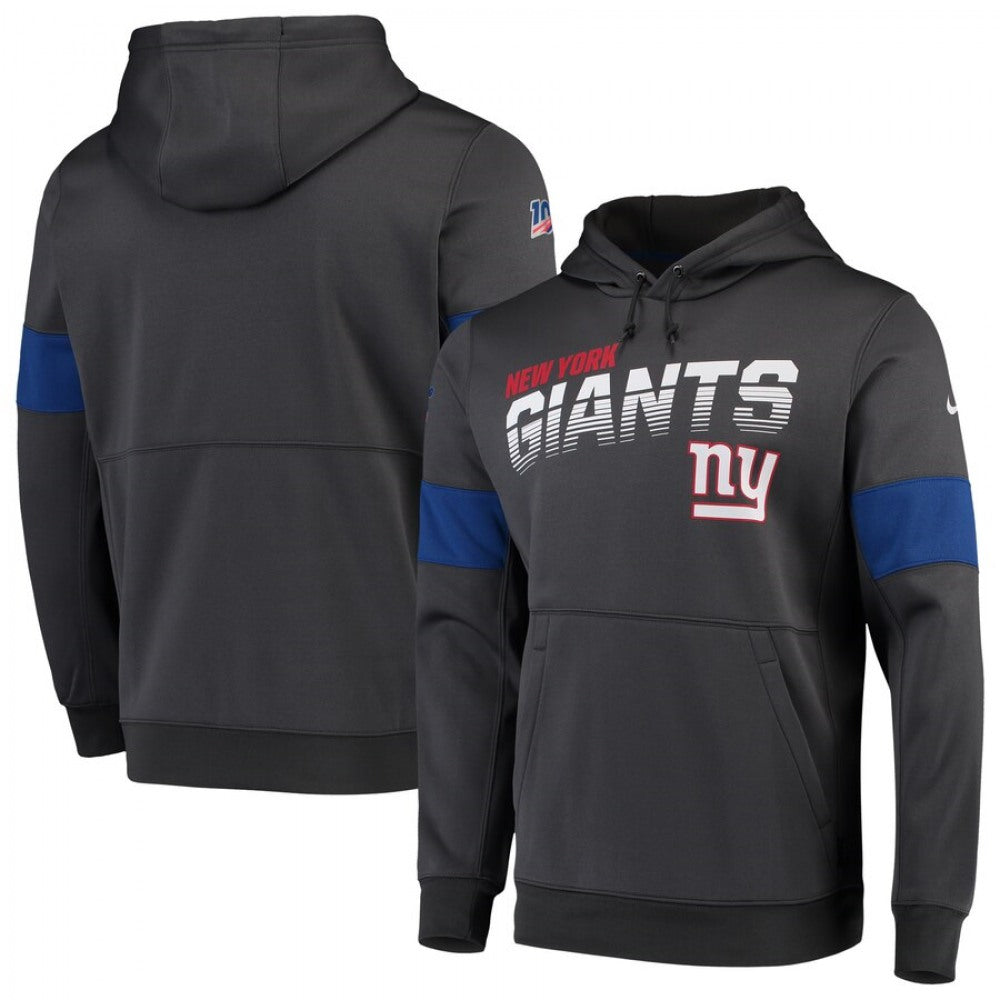 Men's New York Giants 2019 Anthracite 100th Season Sideline Team Logo Performance Pullover Hoodie 
