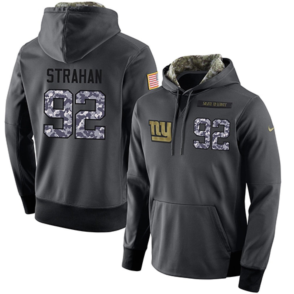 NFL Men's New York Giants #92 Michael Strahan Stitched Black Anthracite Salute to Service Player Performance Hoodie 