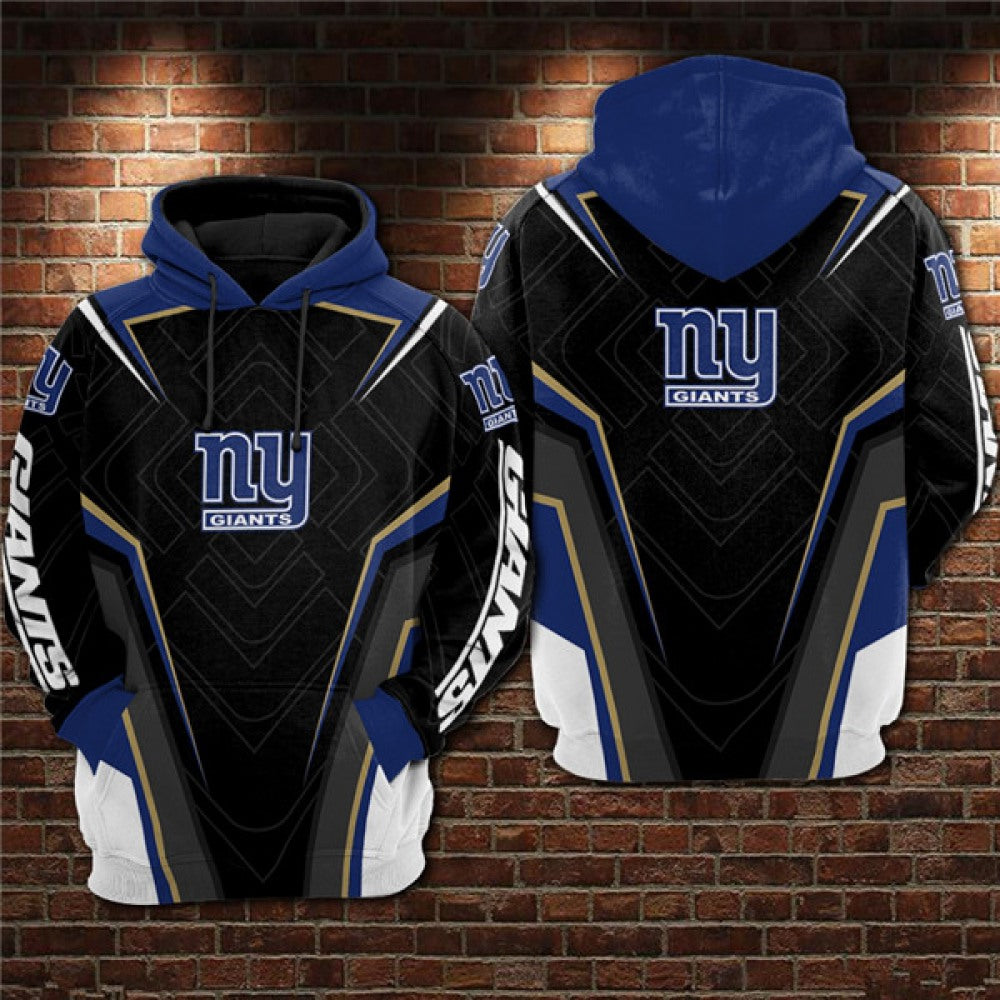 Men's New York Giants Black/Blue 3D All Over Print Pullover Hoodie 